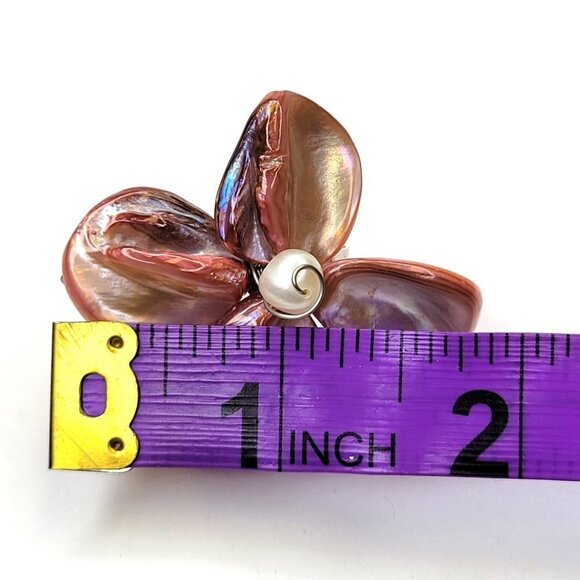 Peach Pink Shell with Freshwater Pearl Bead Asymmetric Flower Adjustable Ring - Picture 16 of 16